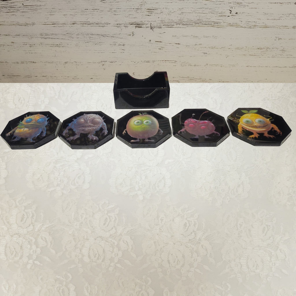 Food Creepers 5 Coasters and Holder