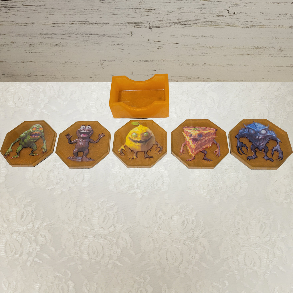Food Creepers 5 Coasters and Holder
