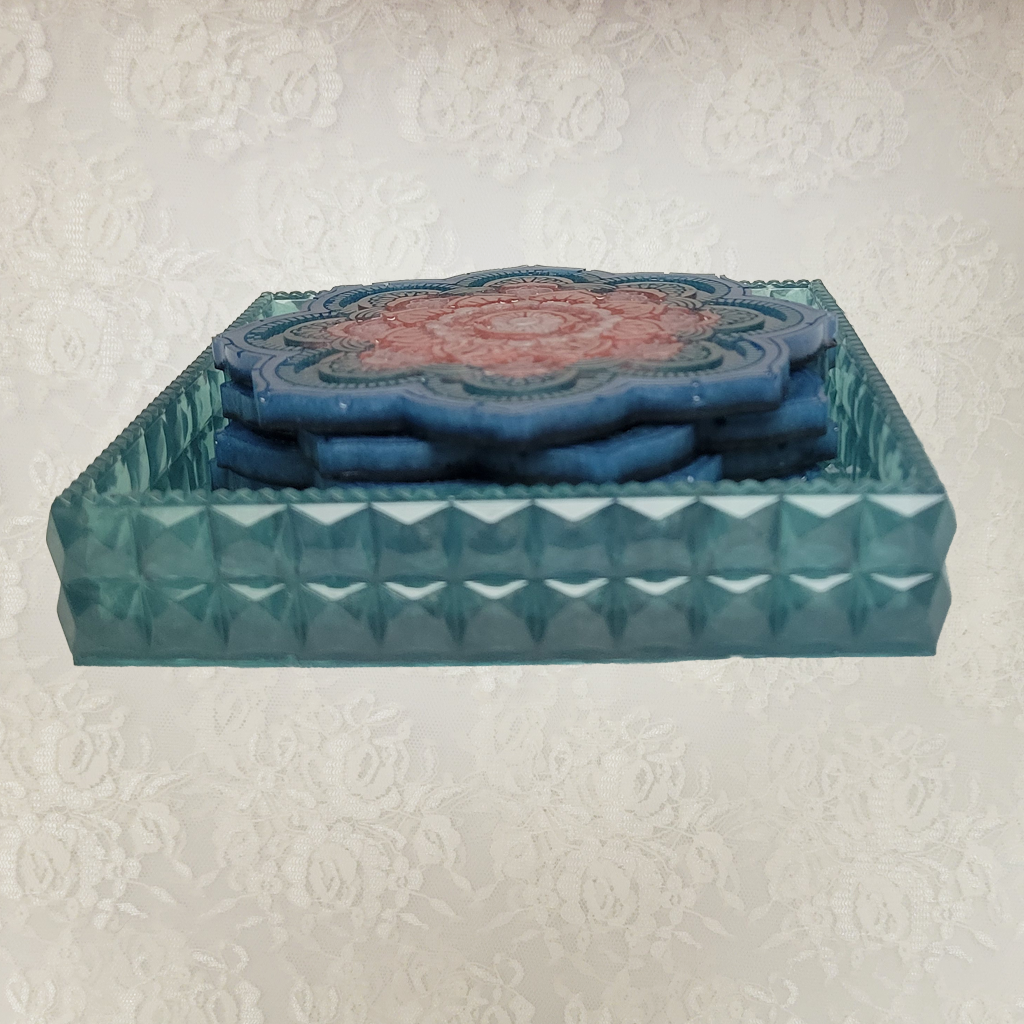Flower Coasters and Holder, 4 Pack