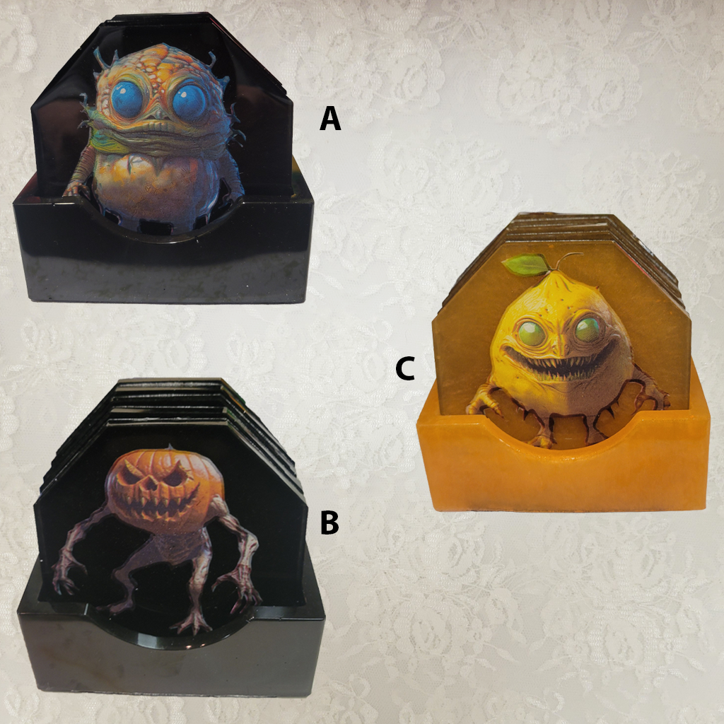 Food Creepers 5 Coasters and Holder
