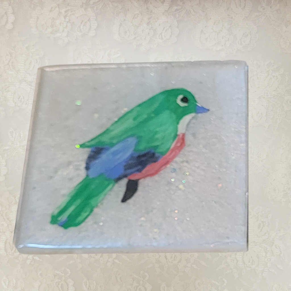 Bird Coasters, Hand-Painted and Holder