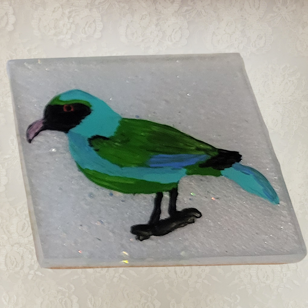 Bird Coasters, Hand-Painted and Holder