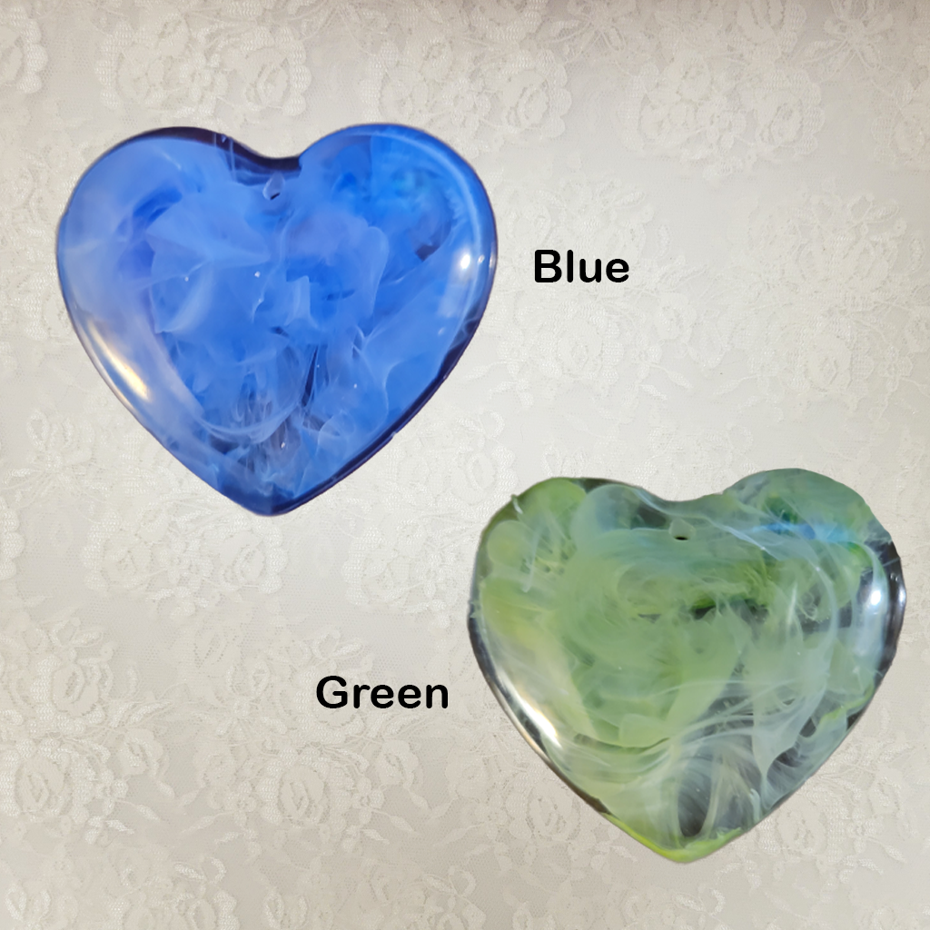 Valentine Heart Necklaces, Blue, Green, With Blue/Green Silk cords