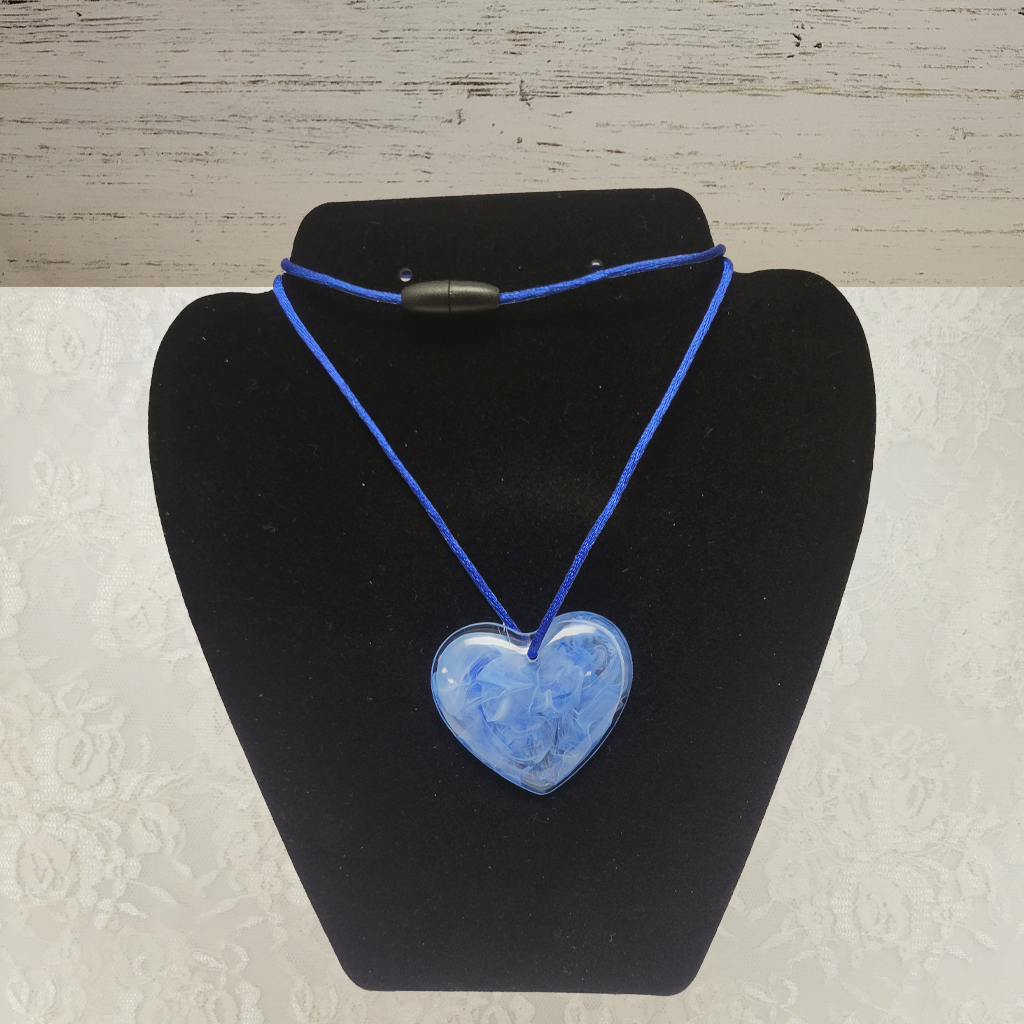 Valentine Heart Necklaces, Blue, Green, With Blue/Green Silk cords