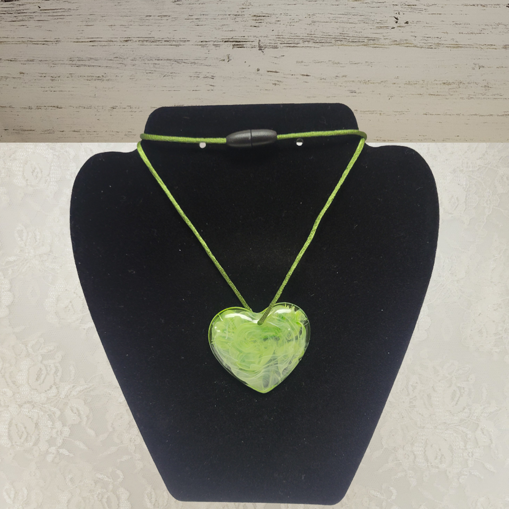 Valentine Heart Necklaces, Blue, Green, With Blue/Green Silk cords