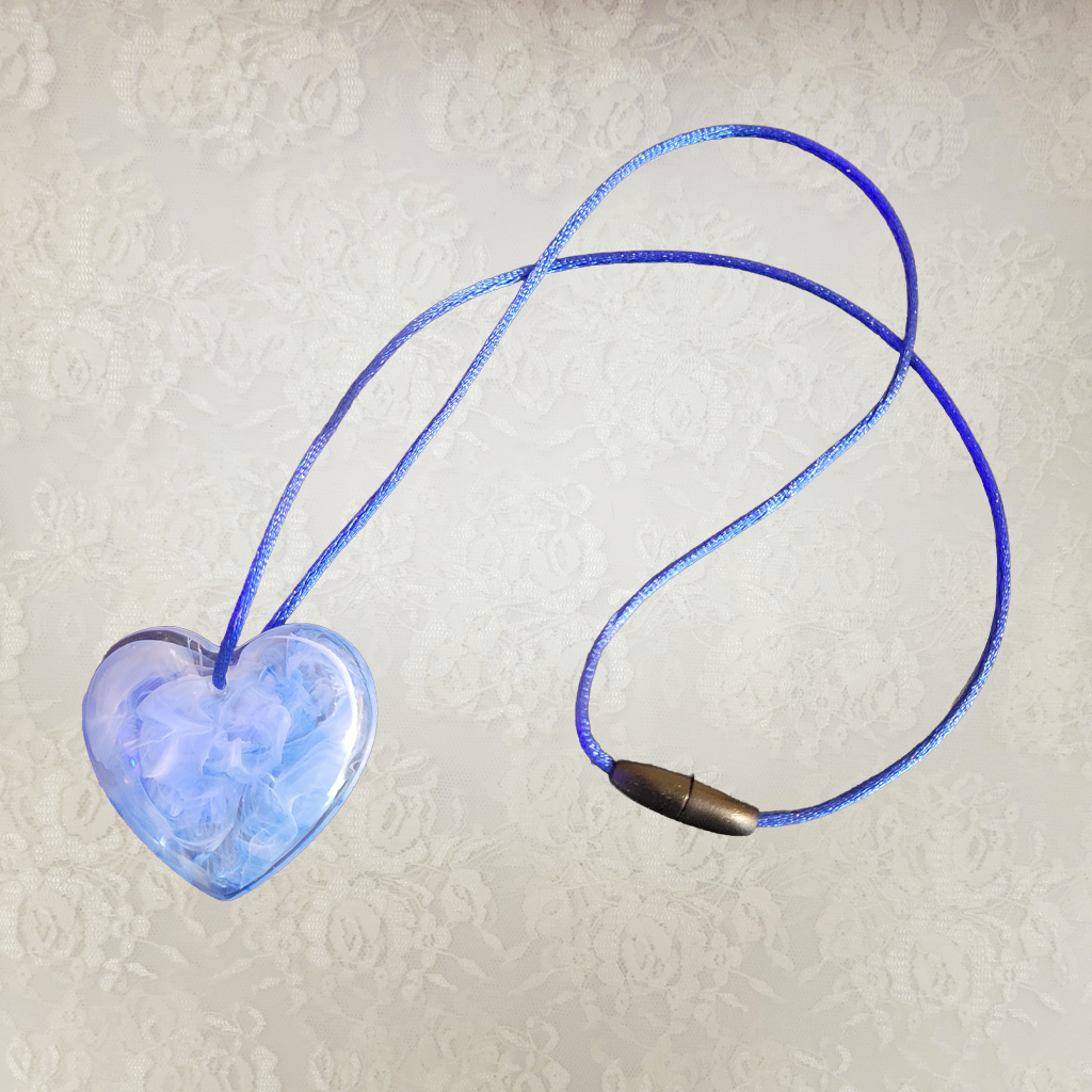 Valentine Heart Necklaces, Blue, Green, With Blue/Green Silk cords