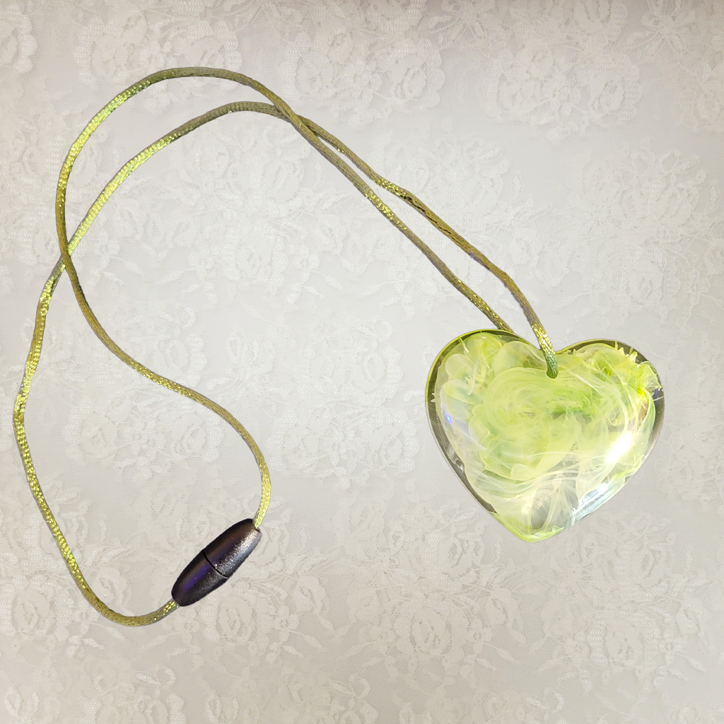 Valentine Heart Necklaces, Blue, Green, With Blue/Green Silk cords