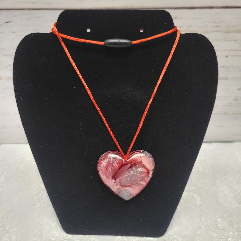 A Valentine Heart Necklace With Red Silk Cord