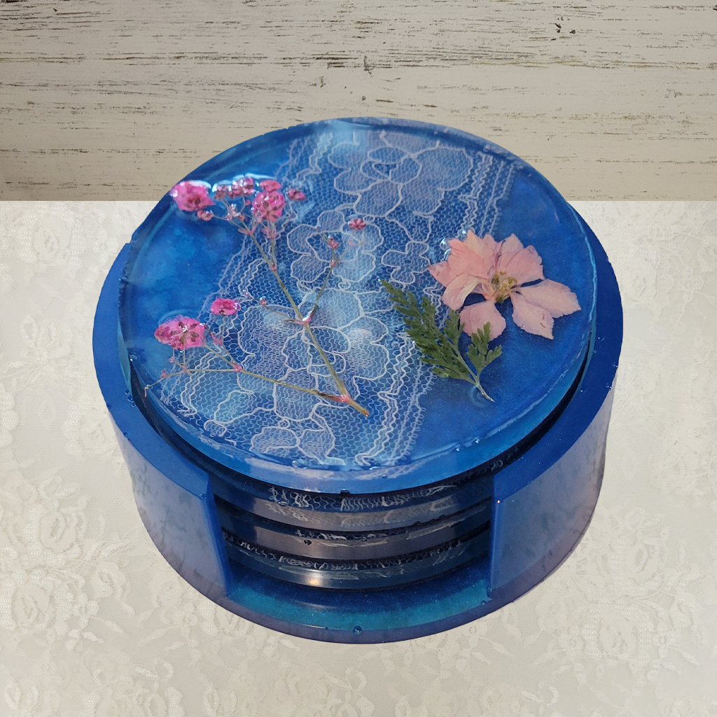 Lace and Flower Coasters and Holder