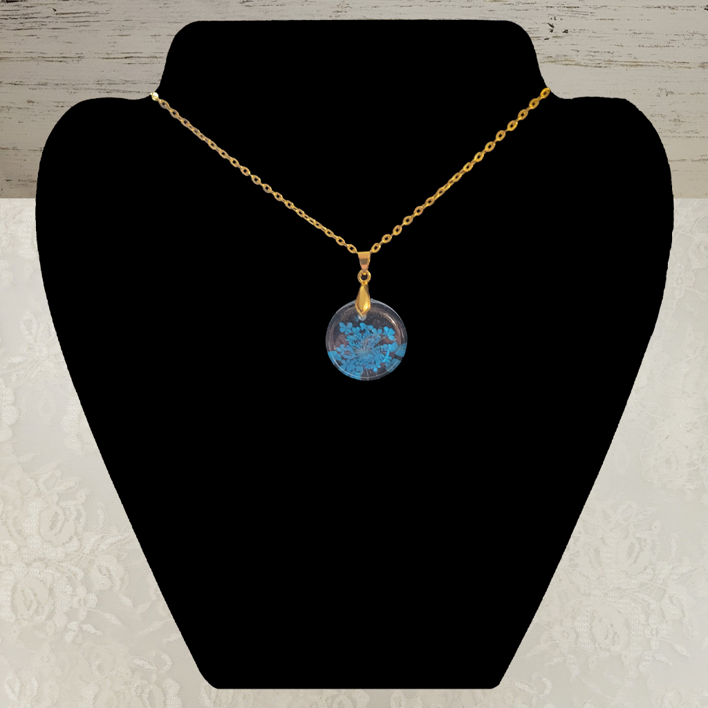 Tiny Blue Flowers Necklace - Gold Chain