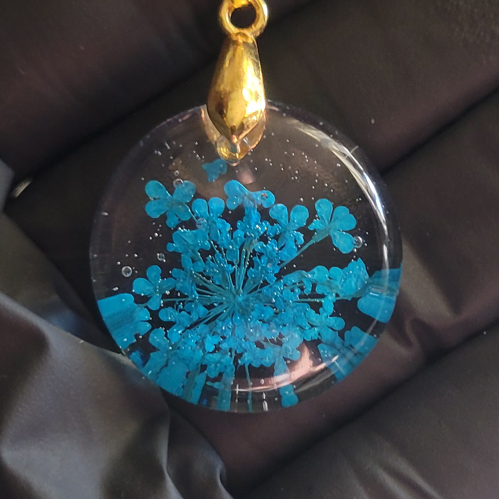 Tiny Blue Flowers Necklace - Gold Chain