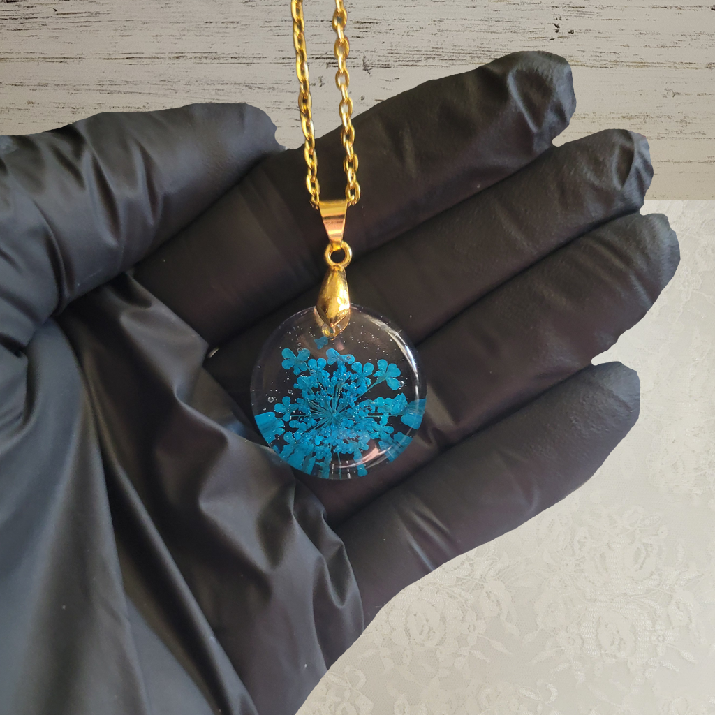 Tiny Blue Flowers Necklace - Gold Chain