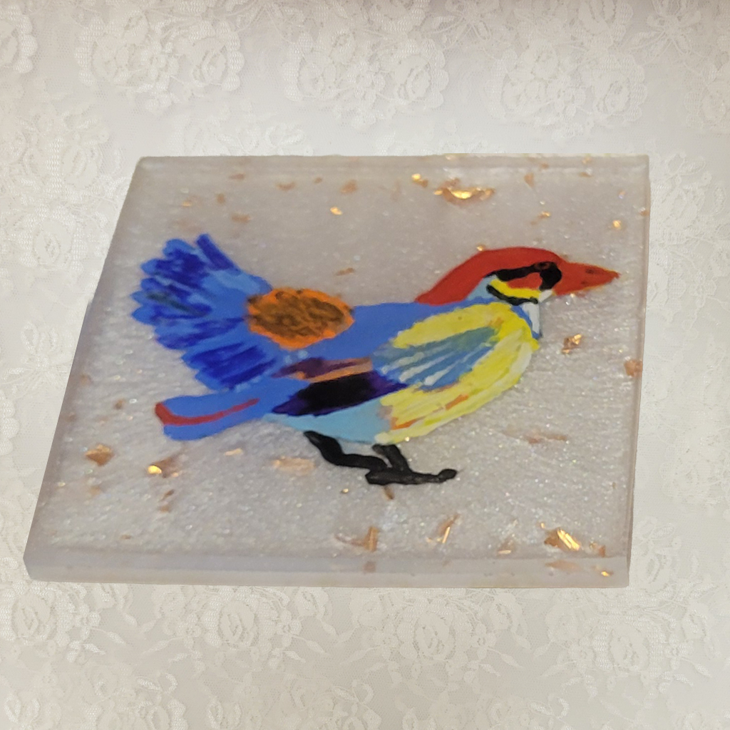 Bird Coasters, Hand-Painted and Holder