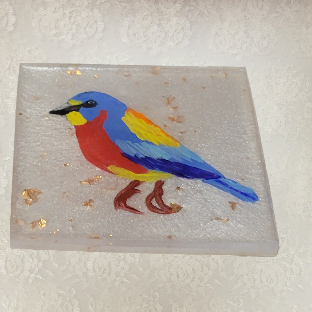 Bird Coasters, Hand-Painted and Holder