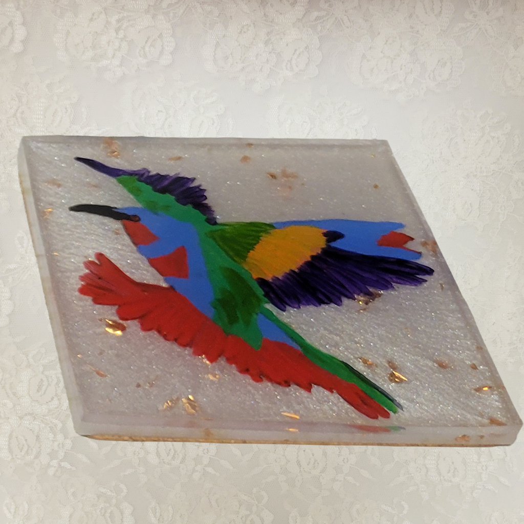 Bird Coasters, Hand-Painted and Holder