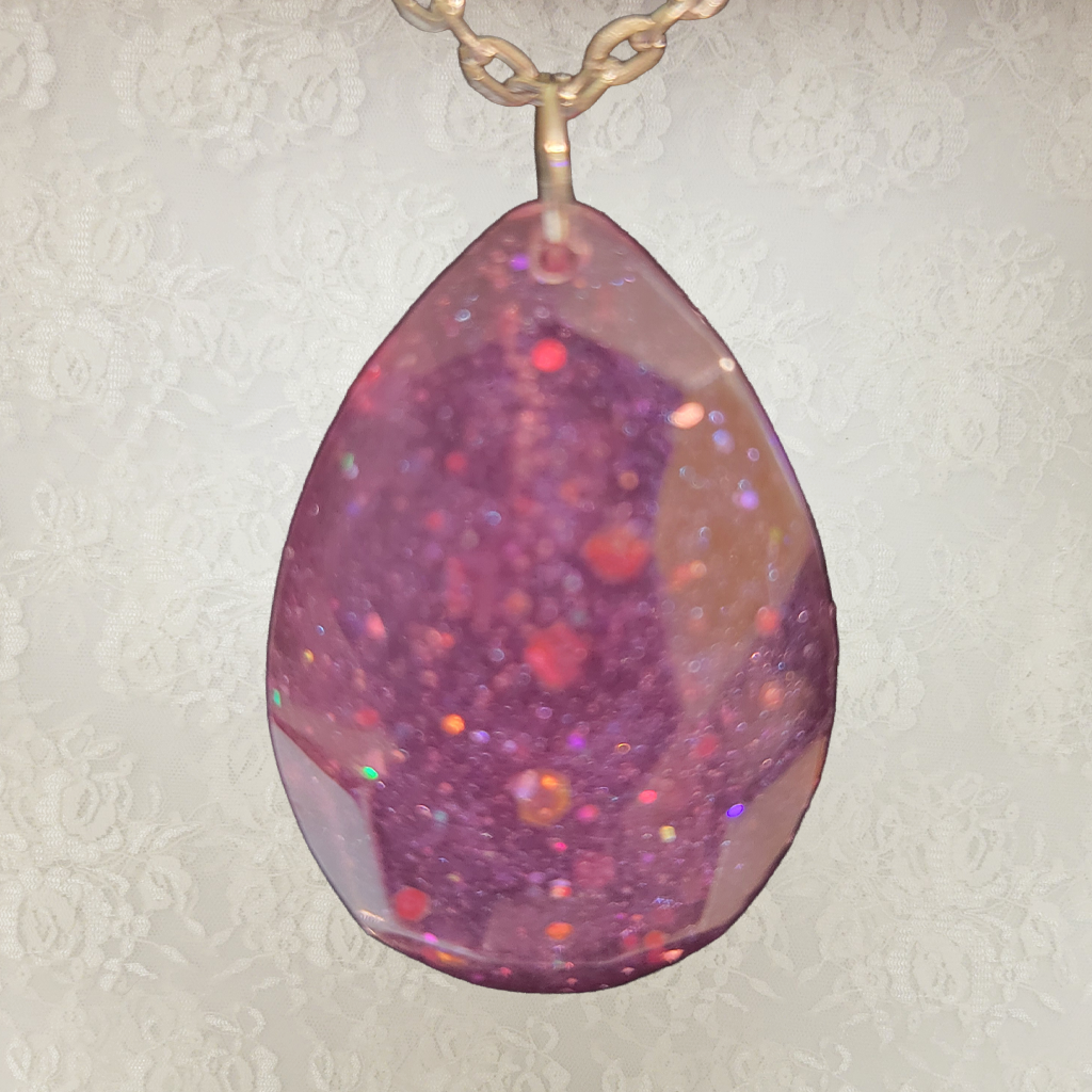 Pink Oval Necklace - Silver Chain