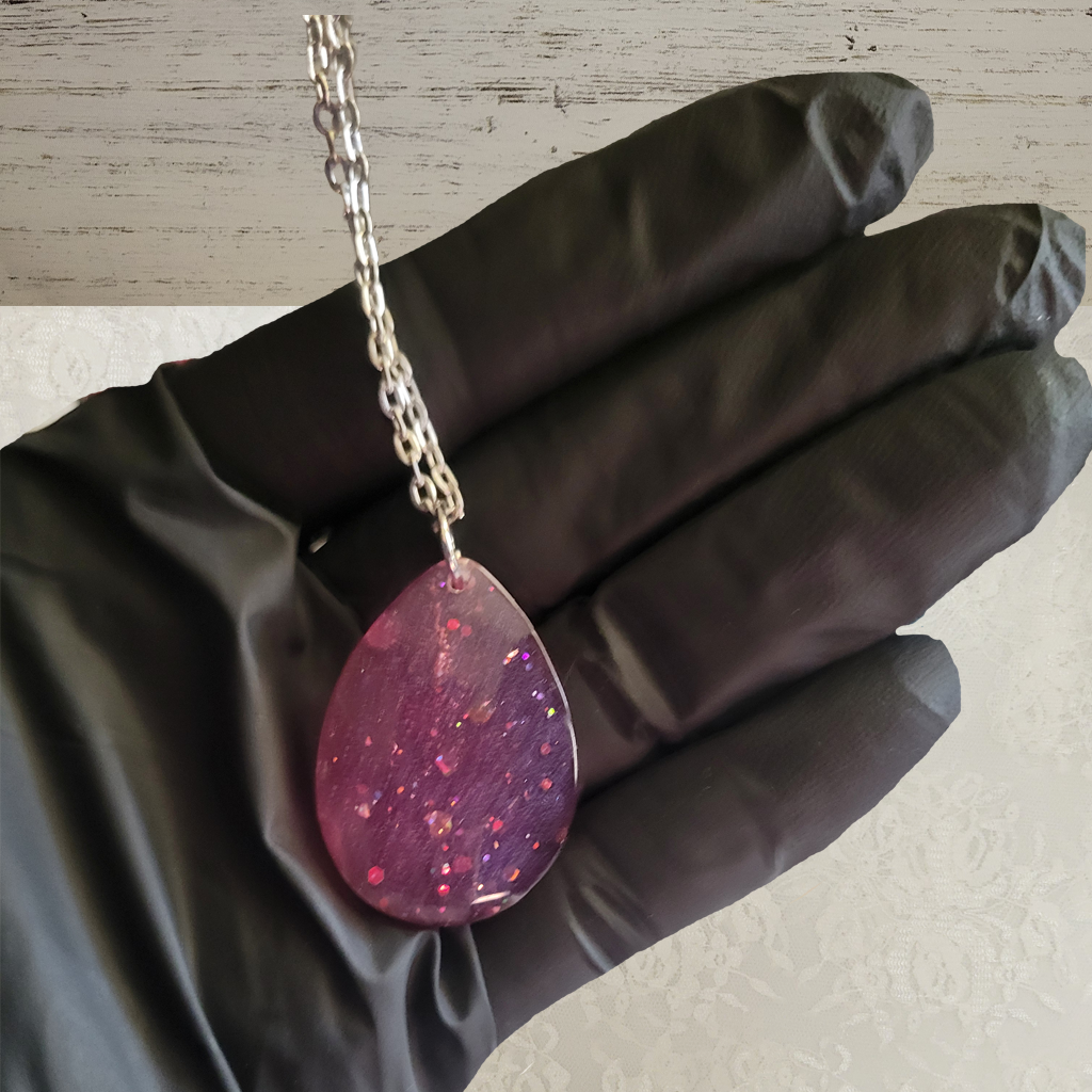 Pink Oval Necklace - Silver Chain