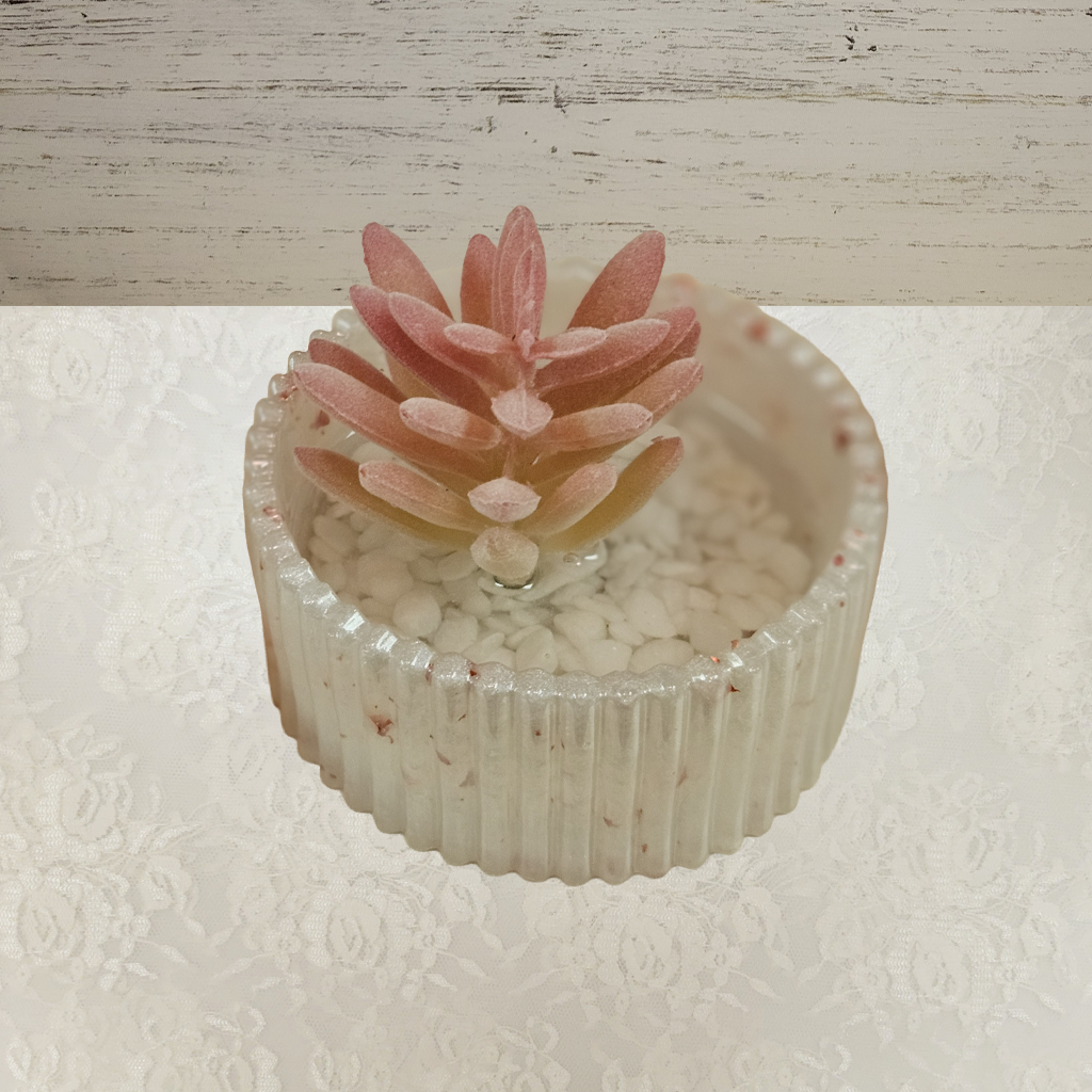 Planter – Resin with Succulants and White Stones