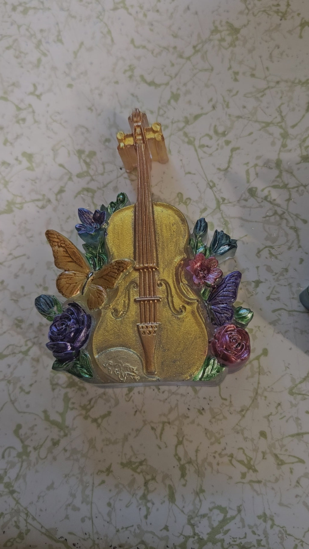 Violin With Flowers Paperweight