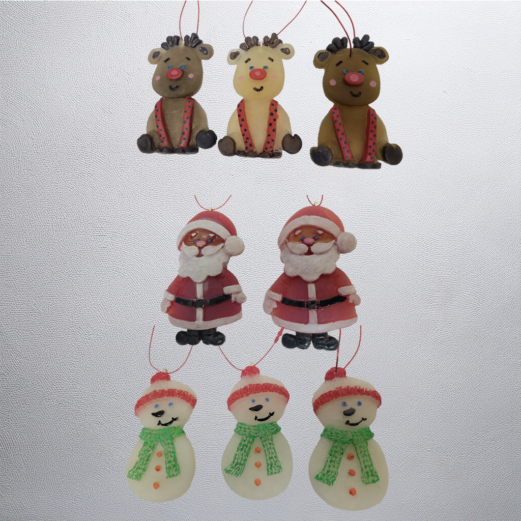 Christmas Ornaments, Snowman, Santa, Reindeer, 8 Pack