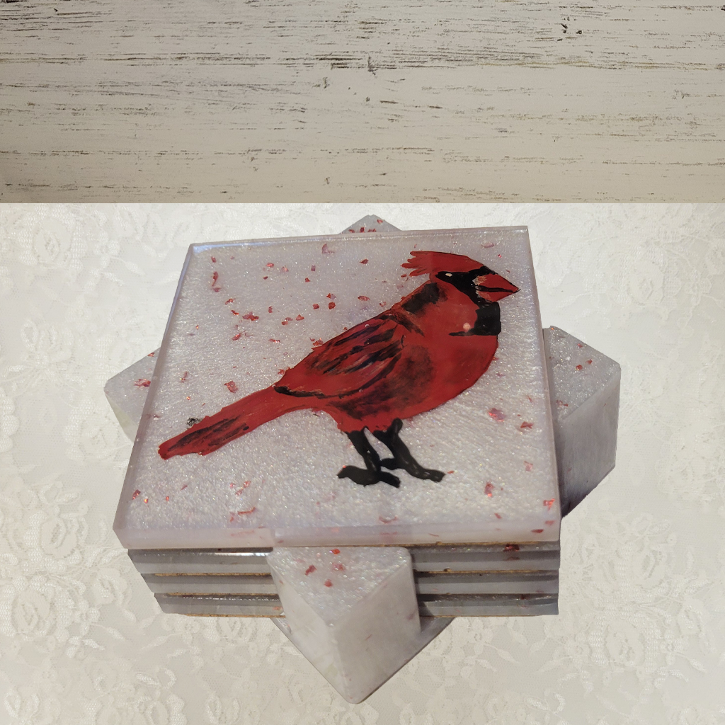 Bird Coasters, Hand-Painted and Holder