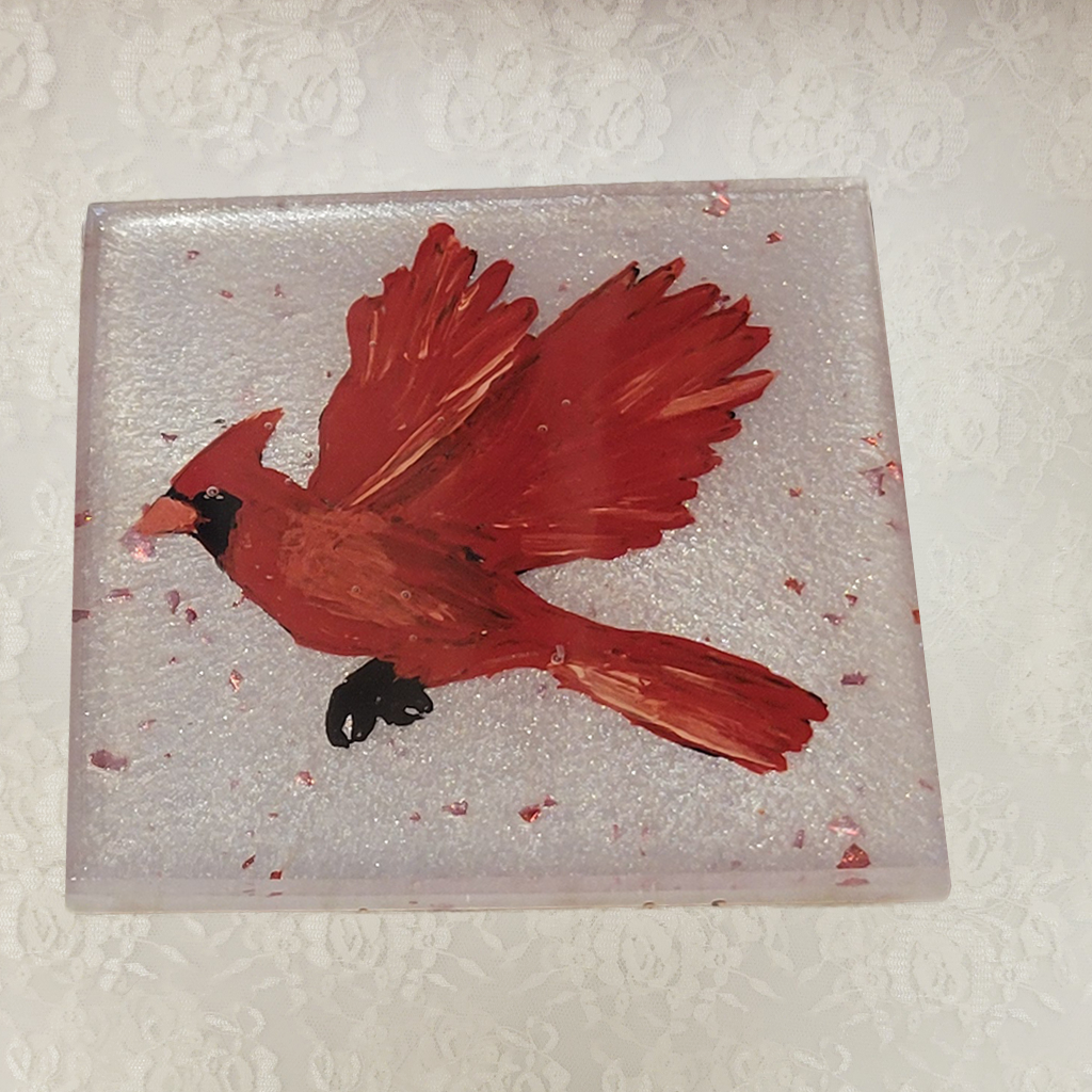 Bird Coasters, Hand-Painted and Holder