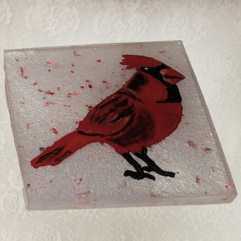 Bird Coasters, Hand-Painted and Holder