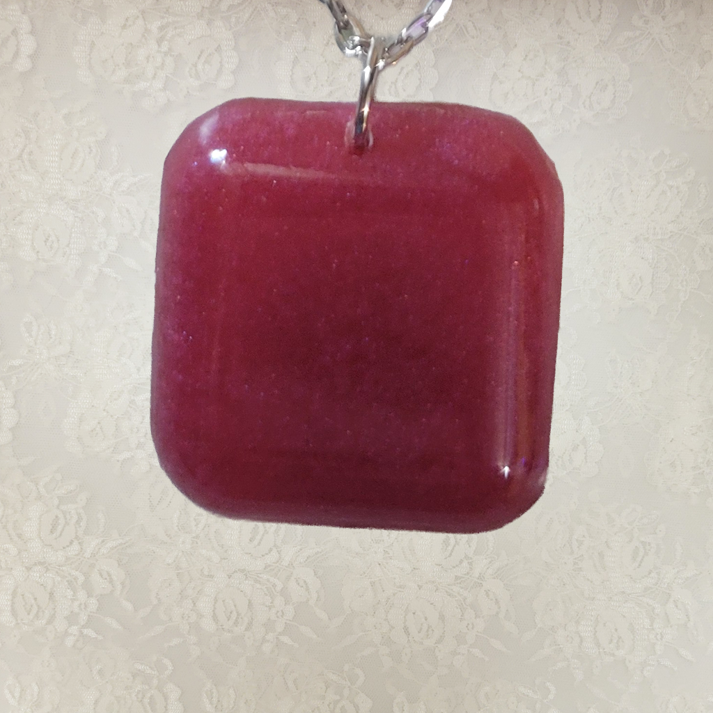 Red Square Necklace - Silver Chain