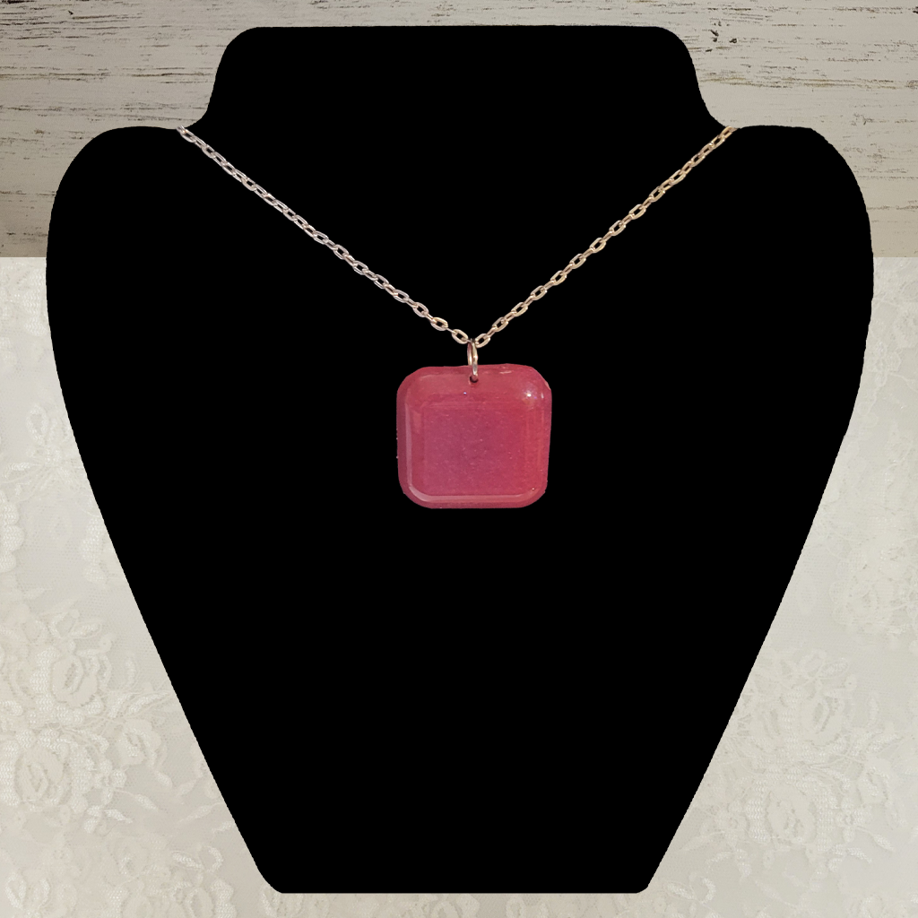 Red Square Necklace - Silver Chain