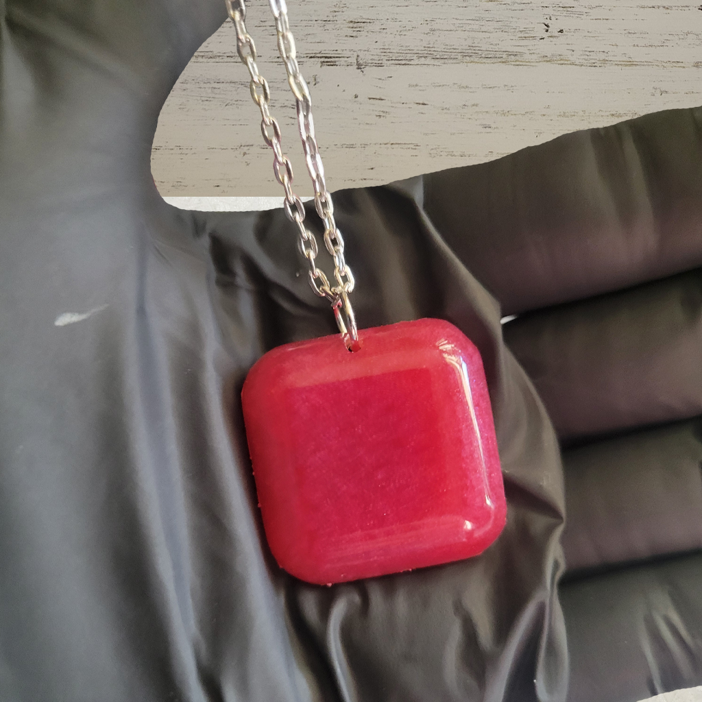 Red Square Necklace - Silver Chain