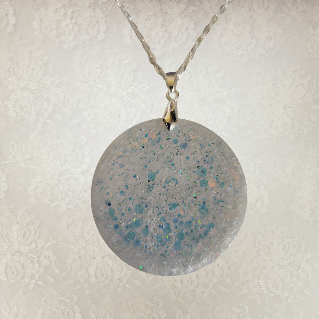 Round White with Blue Sparkes Necklace