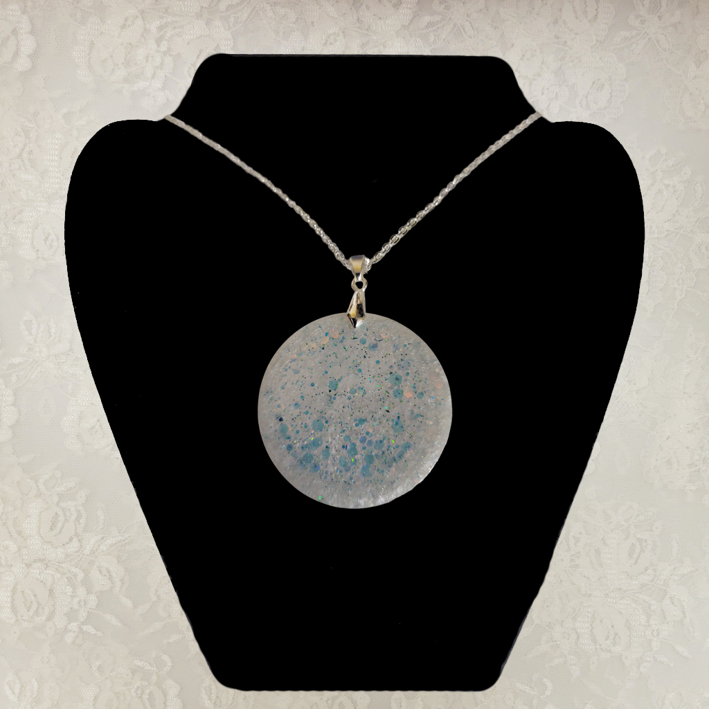 Round White with Blue Sparkes Necklace