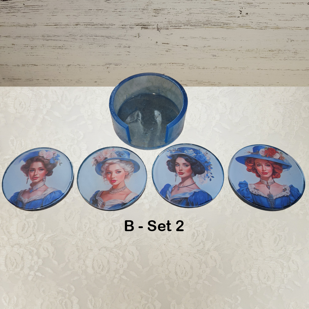 Victorian Ladies Coasters and Holder