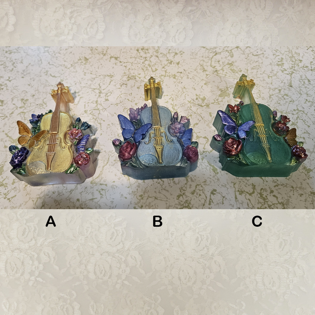 Violin With Flowers Paperweight