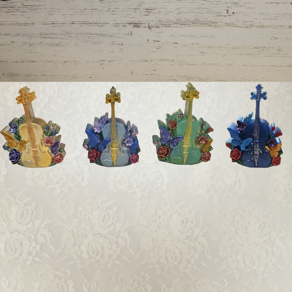 Violin With Flowers Paperweight