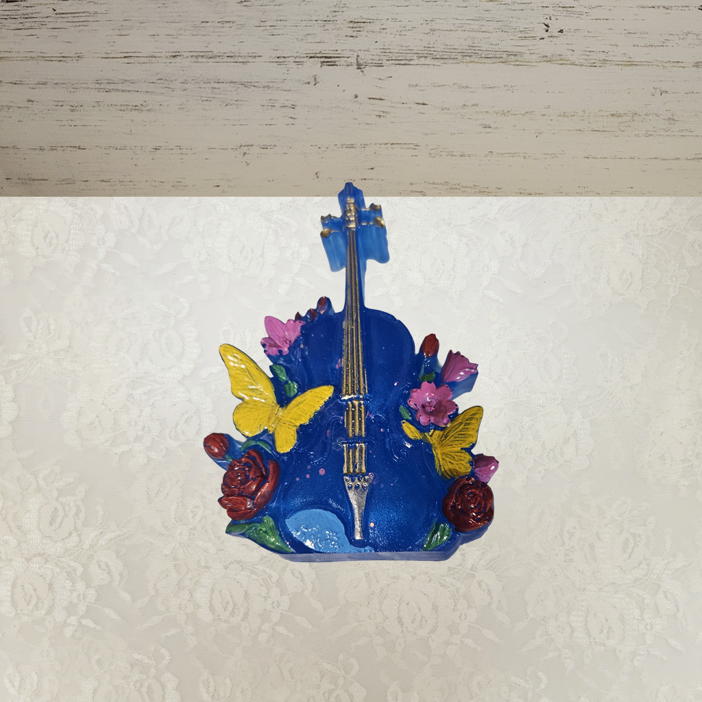 Violin With Flowers Paperweight
